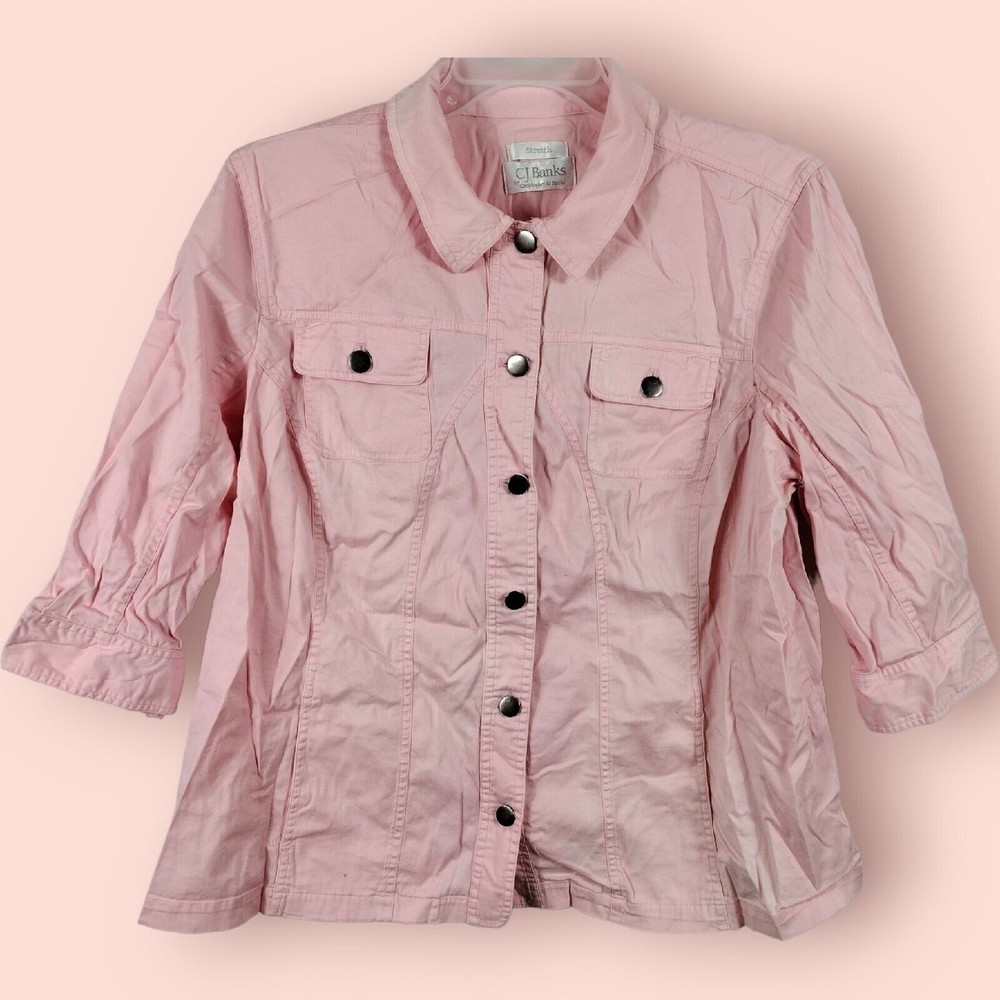 CJ Banks Christopher & Banks Womens 1X Button-Up 3/4 Slv Two-Pocket Shirt Top